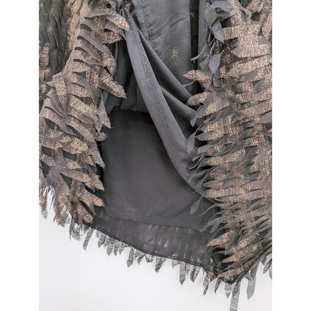 Indie Sleaze Festival Fairygrunge Metallic Gold Black Fringe Tiers Mini L Skirt - Picture 7 of 9